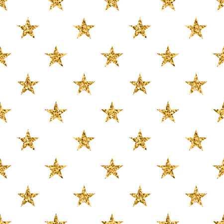 Stars seamless pattern gold and white retro background. Abstract bright golden design for wallpaper, christmas decoration, confetti, textile, wrapping. Symbol of holiday. Vector illustrationのイラスト素材