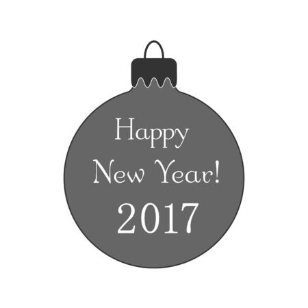 Christmas tree card. Balls, 2017 number. Cartoon icon. Black silhouette decoration sign, isolated on white background. Flat design. Symbol holiday, Christmas, New Year celebration Vector illustrationのイラスト素材