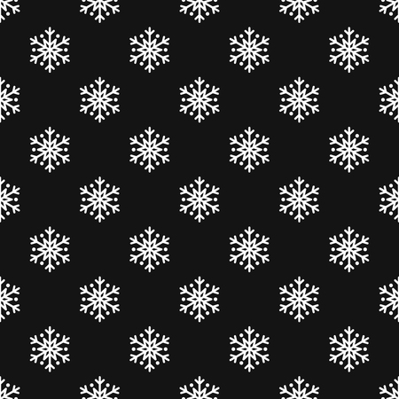 Snowflake simple seamless pattern. White snow on black background. Abstract wallpaper, wrapping decoration. Symbol of winter, Merry Christmas holiday, Happy New Year celebration illustrationのイラスト素材