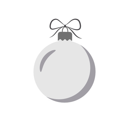 Christmas tree ball with bow. Gray bauble decoration, isolated on white background. Symbol of Happy New Year, Xmas holiday celebration, winter. Flat design for card. Vector illustrationのイラスト素材
