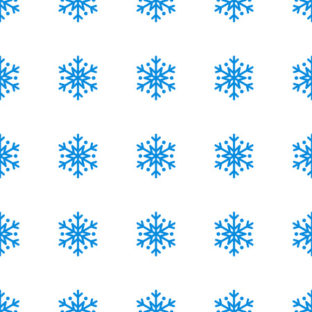 Snowflake simple seamless pattern. Blue snow on white background. Abstract wallpaper, wrapping decoration. Symbol of winter, Merry Christmas holiday, Happy New Year celebration Vector illustrationのイラスト素材