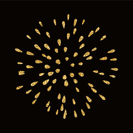 Firework gold isolated. Beautiful golden firework on black background. Bright decoration for Christmas card, Happy New Year celebration, anniversary, festival. Flat design illustrationの写真素材