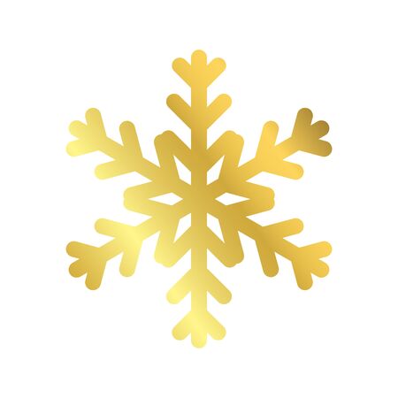 Gold Christmas snowflake icon. Golden silhouette snow flake sign isolated on white background. Elegant design for card, decoration. Symbol winter, New Year holiday celebration Vector illustrationのイラスト素材