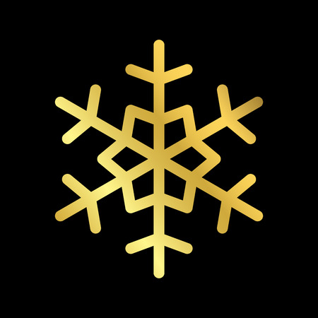 Gold Christmas snowflake icon. Golden silhouette snow flake sign isolated on black background. Elegant design for card, greeting, decoration. Shine texture. Symbol of winter Vector illustrationのイラスト素材