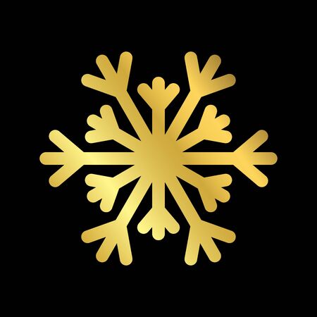 Gold Christmas snowflake icon. Golden silhouette snow flake sign isolated on black background. Elegant design for card, greeting, decoration. Shine texture. Symbol of winter Vector illustrationのイラスト素材