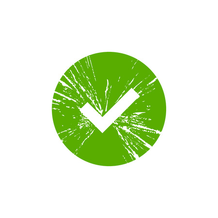 Tick sign element. Green grunge checkmark icon isolated on white background. Simple mark design. Circle shape OK button for vote, decision. Symbol of correct, check, approved Vector illustrationのイラスト素材