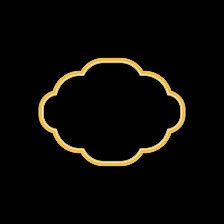 Gold frame. Beautiful simple golden design. Vintage style decorative border, isolated on black background. Deco elegant object. Empty copy space for decoration, photo, banner Vector illustrationのイラスト素材