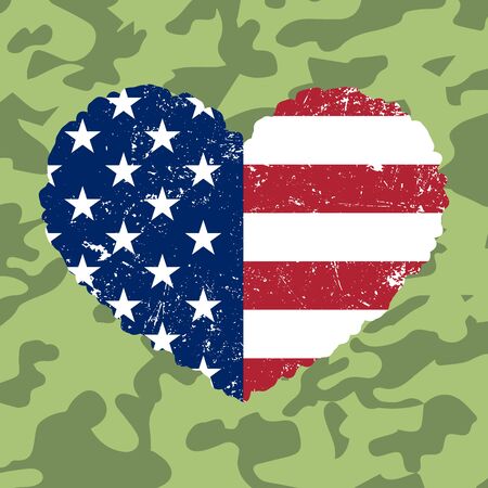 Independence day USA background with heart-flag. Symbol of 4th july celebration the United State of America. Happy fourth july holiday, patriotic flag banner template. Vector illustrationのイラスト素材