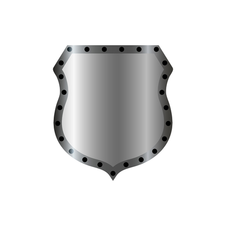 Silver shield shape icon. 3D gray emblem sign isolated on white background. Symbol of security, power, protection. Badge shape shield graphic design Vector illustrationのイラスト素材