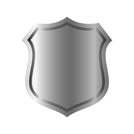 Silver shield shape icon. 3D gray emblem sign isolated on white background. Symbol of security, power, protection. Badge shape shield graphic design Vector illustrationのイラスト素材