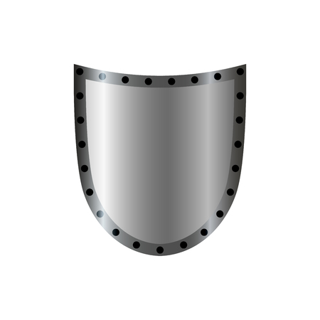 Silver shield shape icon. 3D gray emblem sign isolated on white background. Symbol of security, power, protection. Badge shape shield graphic design Vector illustrationのイラスト素材