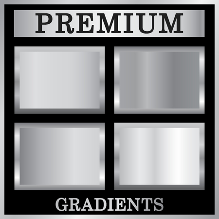 Silver gradient backgrounds set. Silver design texture for ribbon, frame, banner. Abstract silver gradient template. Metal steel plate. Metallic chrome pattern collection Vector illustrationのイラスト素材