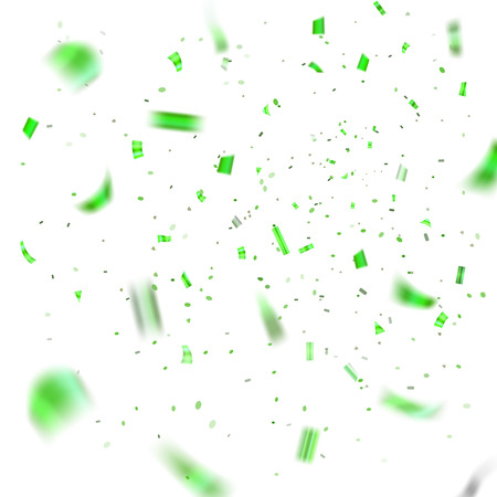 Green confetti explosion celebration isolated on white background. Falling confetti. Abstract decoration party, birthday celebrate or Christmas, New Year confetti decor Vector illustrationのイラスト素材