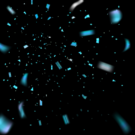Blue confetti explosion celebration on black background. Falling confetti. Abstract decoration party, birthday celebrate or Christmas, New Year confetti decor.のイラスト素材