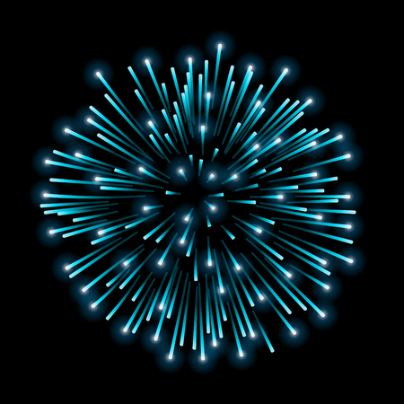 Beautiful blue firework. Bright salute isolated on black background. Light blue decoration firework for Christmas, New Year celebration, holiday, festival, birthday card Vector illustrationのイラスト素材