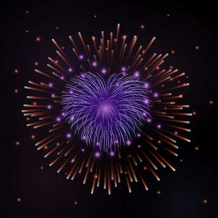 Beautiful red heart-firework. Romantic firework, isolated on black background. Light love decoration salute for Valentine Day celebration. Symbol of holiday, wedding Vector illustrationのイラスト素材