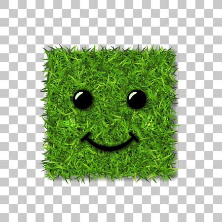 Smiley grassy square shaped emoticon icon  isolated transparent background.のイラスト素材