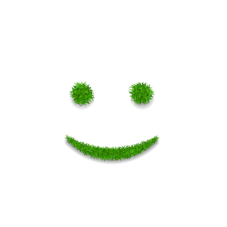 Green grass face smile. Smiley grassy icon, isolated white background. Ecology concept.のイラスト素材