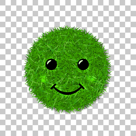 Green grass face smile. Smiley grassy icon, isolated white background. Ecology concept. Happy smiling sign. Symbol eco lawn, nature, safe environment, healthy, fresh spring Vector illustrationのイラスト素材