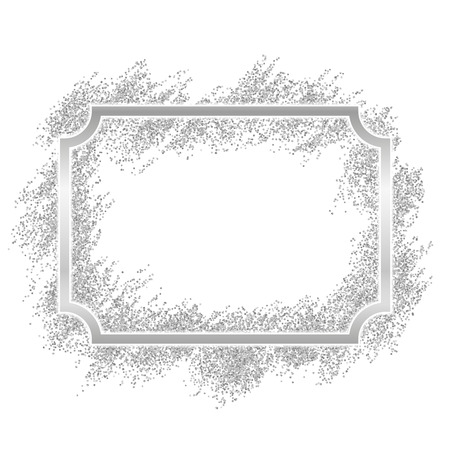 Silver frame. Beautiful glitter design. Vintage style decorative border, isolated white background. Deco elegant luxury framework for decoration, photo, Christmas banner Vector illustrationのイラスト素材