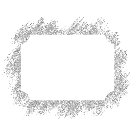 Silver frame. Beautiful glitter design. Vintage style decorative border, isolated white background. Deco elegant luxury framework for decoration, photo, Christmas banner Vector illustrationのイラスト素材