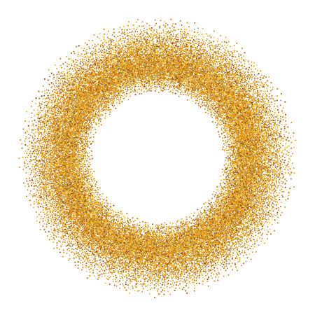 Gold circle glitter frame. Golden confetti dots round on white background. Bright texture pattern for Christmas celebration party, New Year card. Glow border. Abstract design Vector illustrationのイラスト素材