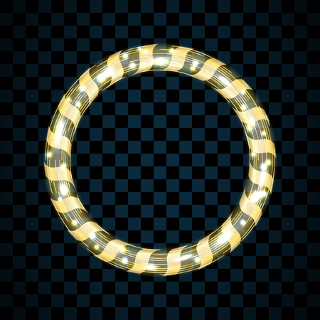 Gold circle isolated on transparent black background. Golden ring frame. Glitter round with bright sparkles. Bright design element for Christmas or Happy New Year border Vector illustrationのイラスト素材