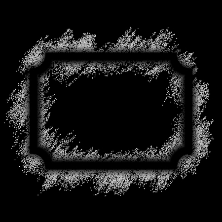 Silver frame. Beautiful glitter design. Vintage style decorative border, isolated black background. Deco elegant luxury framework for decoration, photo, Christmas banner Vector illustrationのイラスト素材