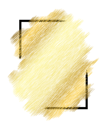 Gold metall texture, black frame. Golden color paint stroke isolated white background. Glitter stain design bright border, frame, Happy New Year banner, Christmas celebration Vector illustrationのイラスト素材