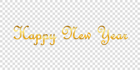 Happy New Year gold text decoration. Bright golden texture lettering with sparkle, isolated white background. Design typography for holiday, greeting card, Christmas celebration Vector illustrationのイラスト素材