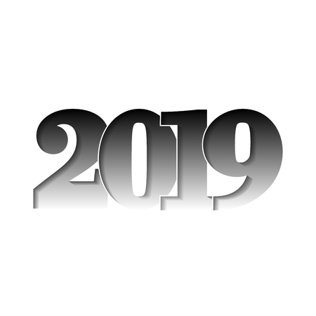 Happy new year card. Black 3D number 2019, isolated on white background. Graphic design holiday celebration, greeting text, Christmas banner decoration Vector illustrationのイラスト素材