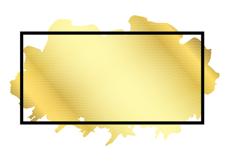 Gold brush in black rectangle frame isolated white background. Border golden grunge ink. Luxury smooth design banner, Happy New Year card, Christmas template. Splash stroke stain Vector illustrationのイラスト素材