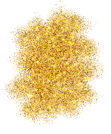 Gold glitter sand frame isolated on white background. Golden texture confetti, sequins, dust spray. Bright pattern design for New Year decoration, Christmas holiday celebration Vector illuetrationのイラスト素材