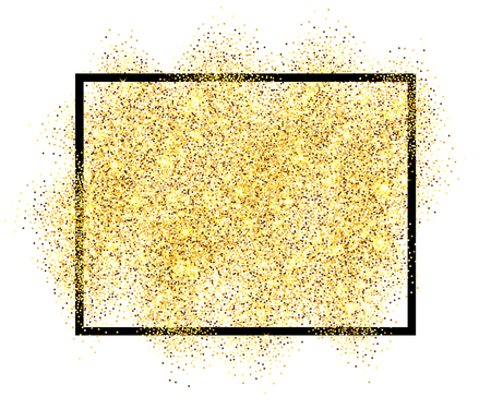 Gold glitter sand in black frame isolated white background. Golden texture confetti, sequins, dust spray. Bright pattern design New Year decoration, Christmas holiday celebration Vector illuetrationのイラスト素材