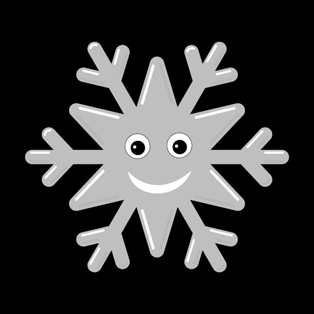 Snowflake smiley baby face. Cute winter gray snow flake, smile, isolated black background. Happy fun character, kid emoticon. Drawing cartoon doodle. Holiday child decoration Vector illustrationのイラスト素材