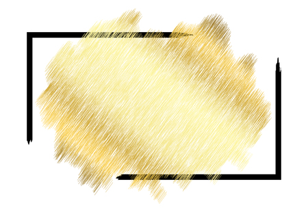 Gold metall texture, black frame. Golden color paint stroke isolated white background. Glitter stain design bright border, frame, Happy New Year banner, Christmas celebration Vector illustrationのイラスト素材