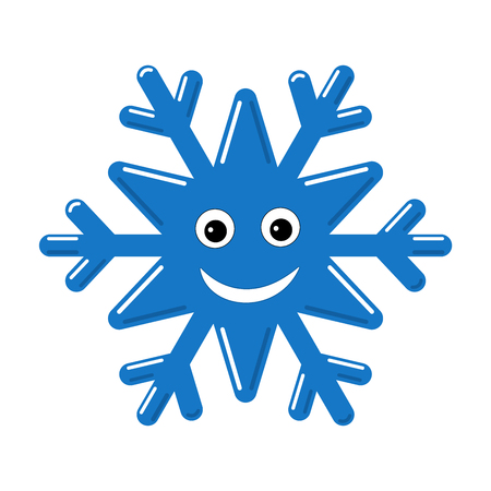 Snowflake smiley baby face. Cute winter blue snow flake, smile, isolated white background. Happy fun character, kid emoticon. Drawing cartoon doodle. Holiday child decoration Vector illustrationのイラスト素材
