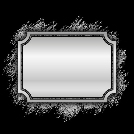 Silver frame. Beautiful glitter design. Vintage style decorative border, isolated black background. Deco elegant luxury framework for decoration, photo, Christmas banner Vector illustrationのイラスト素材
