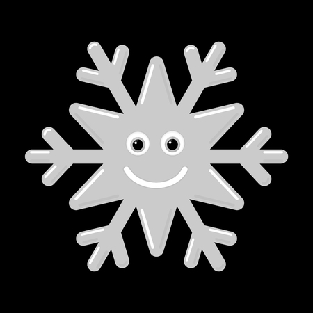 Snowflake smiley baby face. Cute winter gray snow flake, smile, isolated black background. Happy fun character, kid emoticon. Drawing cartoon doodle. Holiday child decoration Vector illustrationのイラスト素材