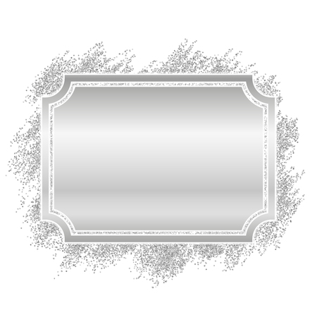 Silver frame. Beautiful glitter design. Vintage style decorative border, isolated white background. Deco elegant luxury framework for decoration, photo, Christmas banner Vector illustrationのイラスト素材