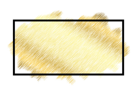 Gold metall texture, black frame. Golden color paint stroke isolated white background. Glitter stain design bright border, frame, Happy New Year banner, Christmas celebration Vector illustrationのイラスト素材