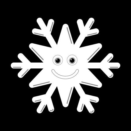 Snowflake smiley baby face. Cute winter white snow flake, smile, isolated black background. Happy fun character, kid emoticon. Drawing cartoon doodle. Holiday child decoration Vector illustrationのイラスト素材
