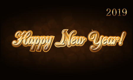 Happy New Year gold text. Holiday background 2019. Design greeting, card, invitation. Golden decorative type. Symbol of Marry Christmas celebration, holiday, festive party Vector illustrationのイラスト素材