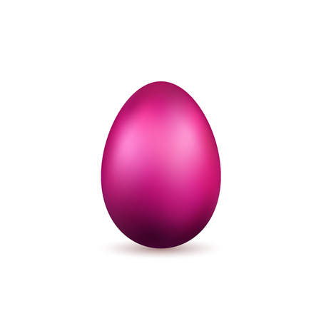 Easter egg 3D icon. Pink color egg, isolated white background. Bright realistic design, decoration for Happy Easter celebration. Holiday element. Shiny pattern. Spring symbol Vector illustrationのイラスト素材