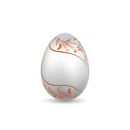 Easter egg 3D icon. Pastel egg, isolated white background. Floral hand drawn design, flower branch leaf decoration pattern Happy Easter celebration. Holiday element. Spring symbol Vector illustrationのイラスト素材