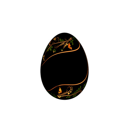 Easter egg flat icon. Black egg isolated white background. Floral hand drawn design, flower branch leaf decoration pattern Happy Easter celebration. Holiday element. Spring symbol Vector illustrationのイラスト素材