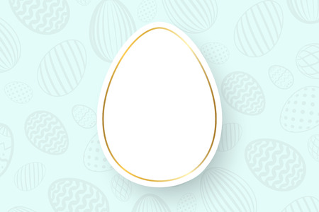 Happy Easter background, pastel textured eggs. Gold decoration paper frame. Greeting Easter 3D card. Border template, empty copy space. Holiday design poster, banner, invitation Vector illustrationのイラスト素材