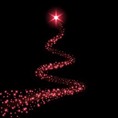 Star trail isolated black background. Red light comet, glittering sparkle. Twinkle glitter shooting. Magic effect, wave Christmas decoration. Abstract stardust Vector illustrationのイラスト素材