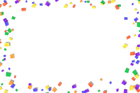 Falling confetti isolated white background. Abstract design element festive party, Christmas holiday, Happy New Year celebration. Bright decoration, paper tinsel. Birthday decor Vector illustrationのイラスト素材