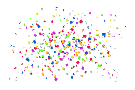 Falling confetti isolated white background. Abstract design element festive party, Christmas holiday, Happy New Year celebration. Bright decoration, paper tinsel. Birthday decor Vector illustrationのイラスト素材